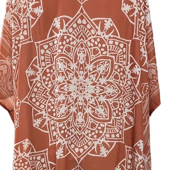 Posh N' Posy Women's Tassel Trim Mandala Kimono Beach Coverup Shawl Side Slit OS - Picture 5 of 9